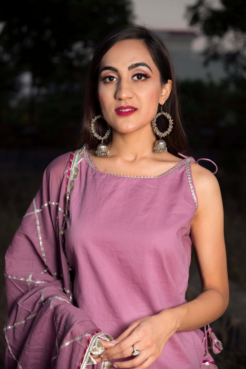GOTTA JAAL PURPLE COTTON SHARARA SET WITH COTTON DUPATTA - Pomcha Jaipur