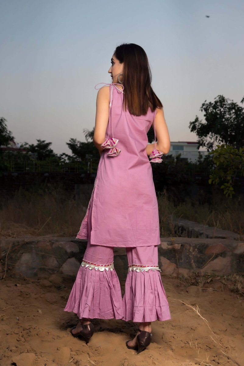 GOTTA JAAL PURPLE COTTON SHARARA SET WITH COTTON DUPATTA - Pomcha Jaipur