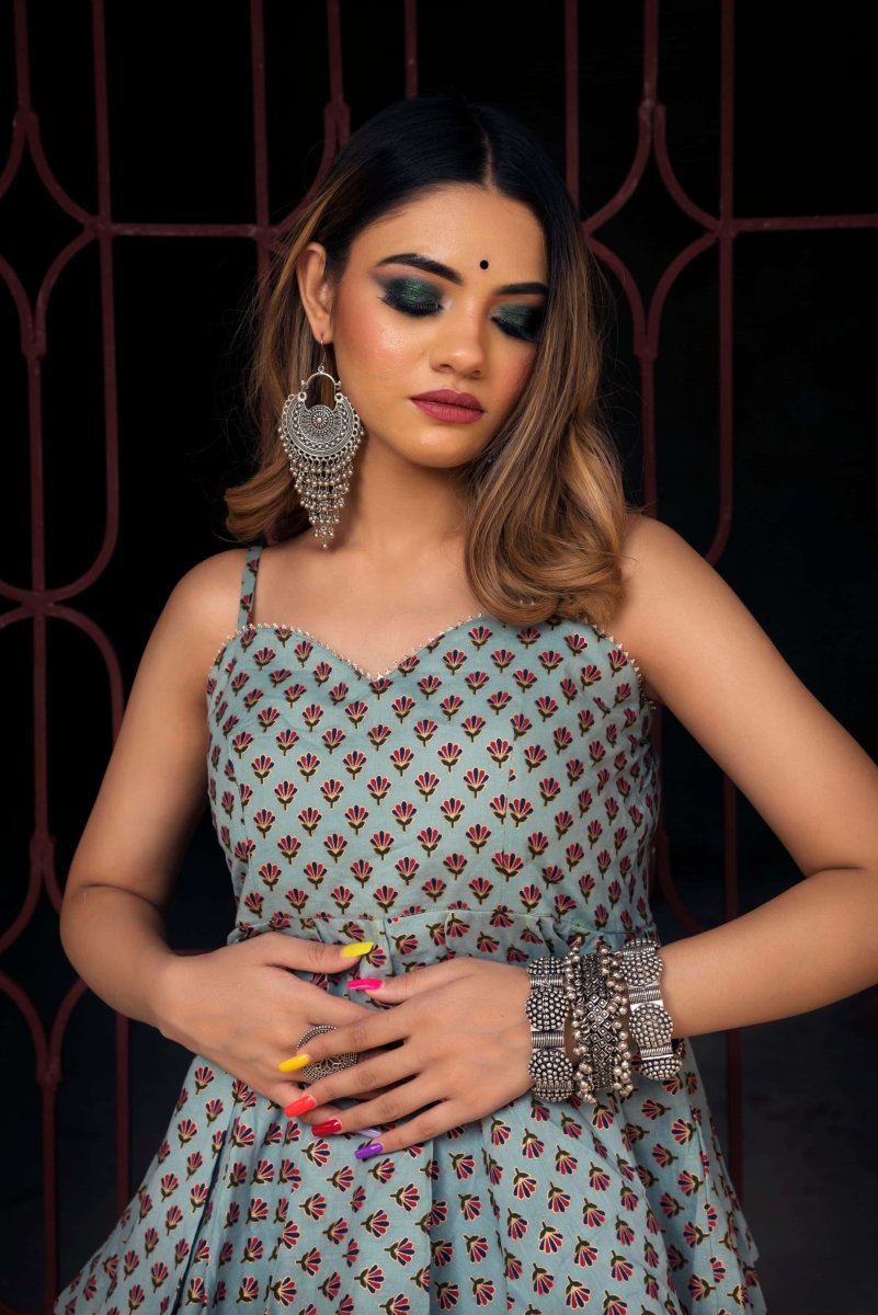 GREY HAND BLOCK A - LINE KURTA PLAZO - Pomcha Jaipur