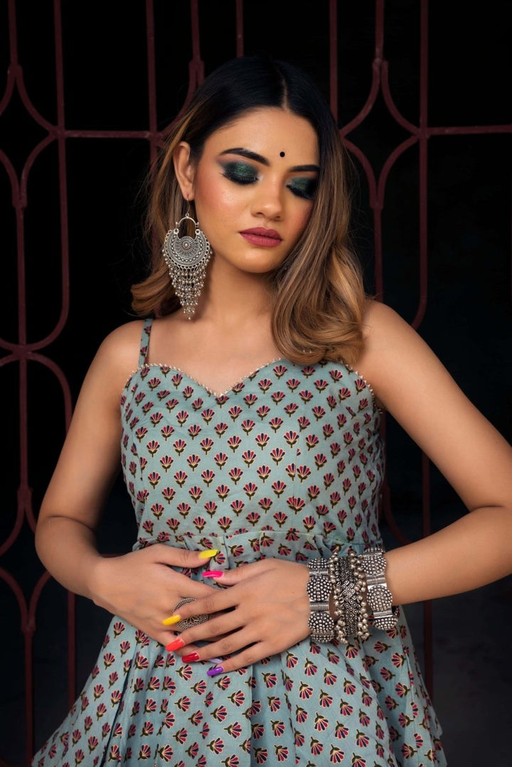 GREY HAND BLOCK A - LINE KURTA PLAZO - Pomcha Jaipur