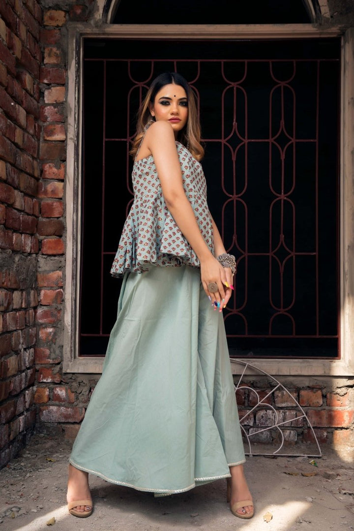 GREY HAND BLOCK A - LINE KURTA PLAZO - Pomcha Jaipur