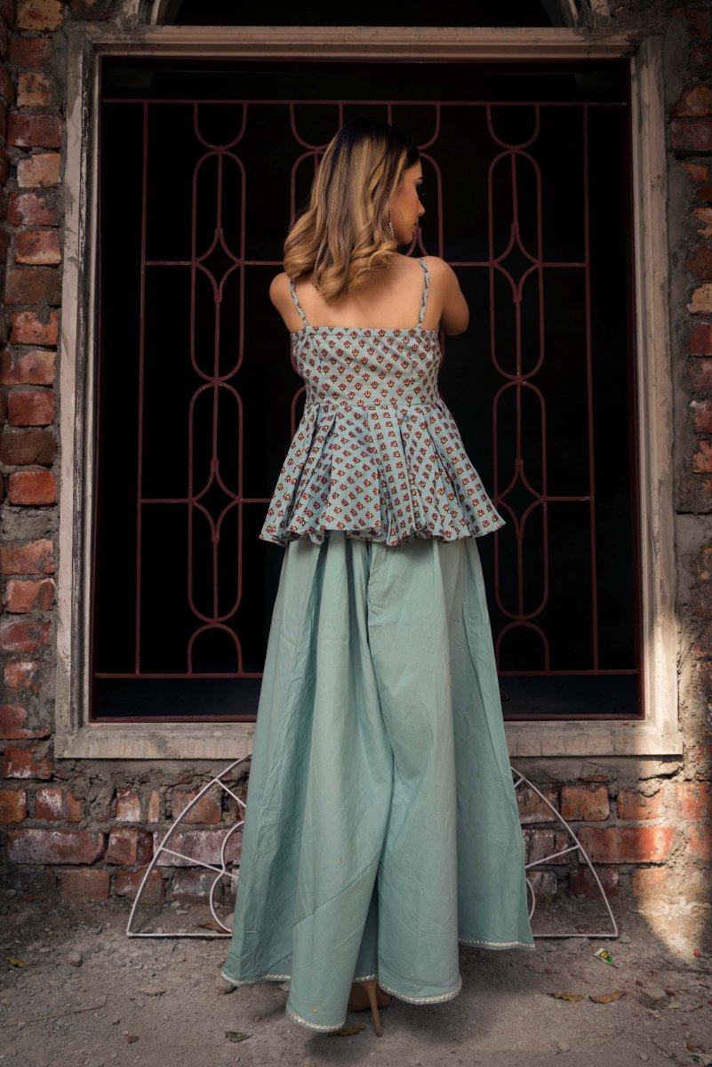 GREY HAND BLOCK A - LINE KURTA PLAZO - Pomcha Jaipur