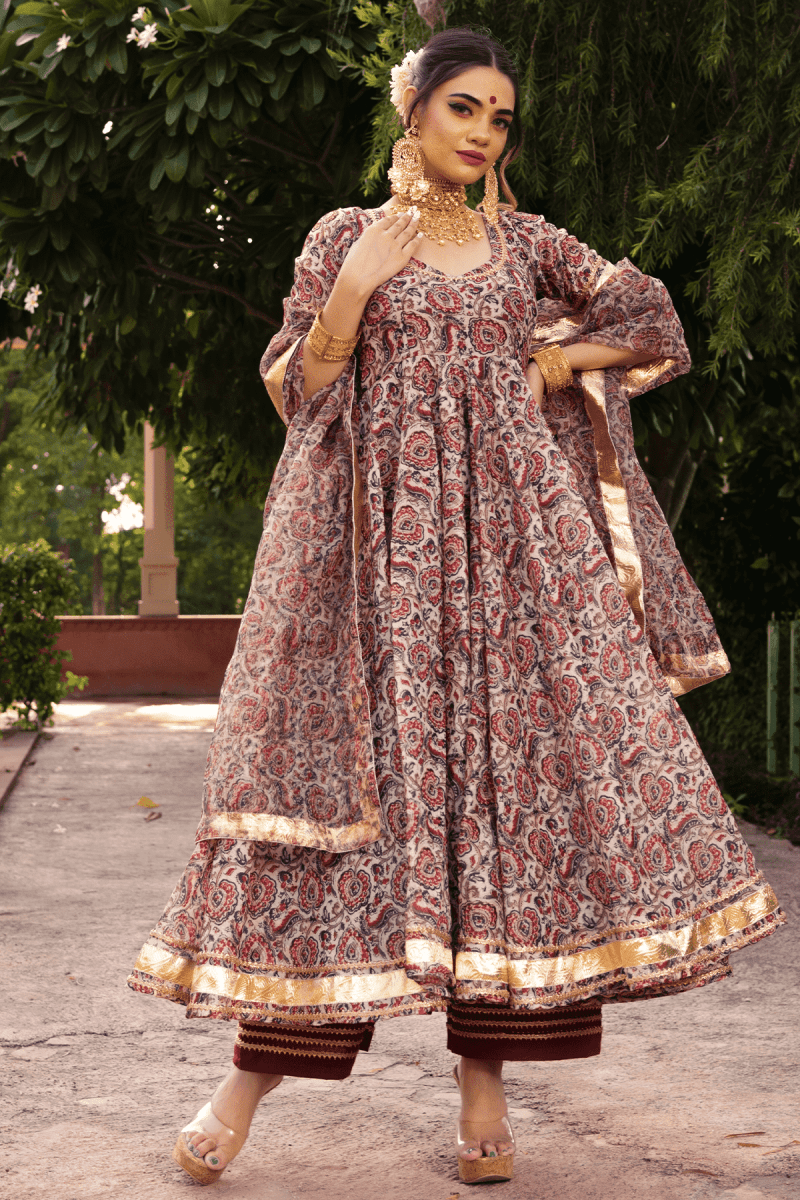 GULBAGH ORGANZA ANARKALI WITH ORGANZA DUPATTA SET - Pomcha Jaipur