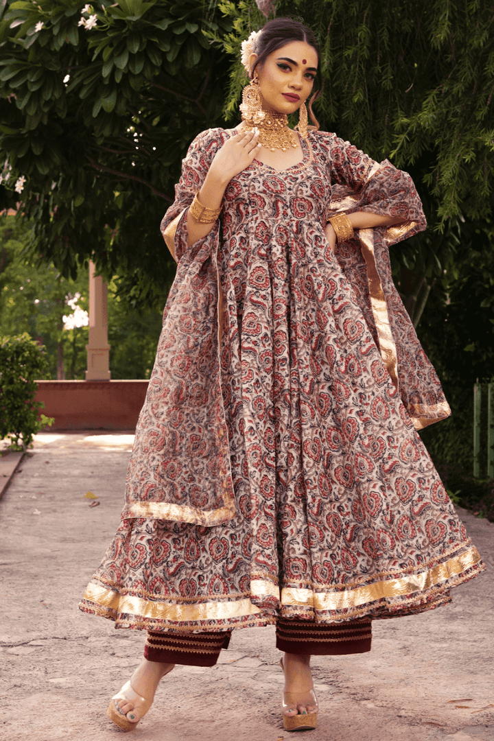 GULBAGH ORGANZA ANARKALI WITH ORGANZA DUPATTA SET - Pomcha Jaipur
