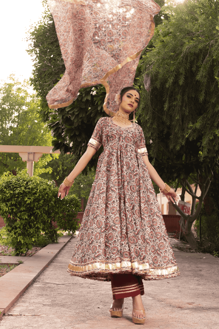 GULBAGH ORGANZA ANARKALI WITH ORGANZA DUPATTA SET - Pomcha Jaipur