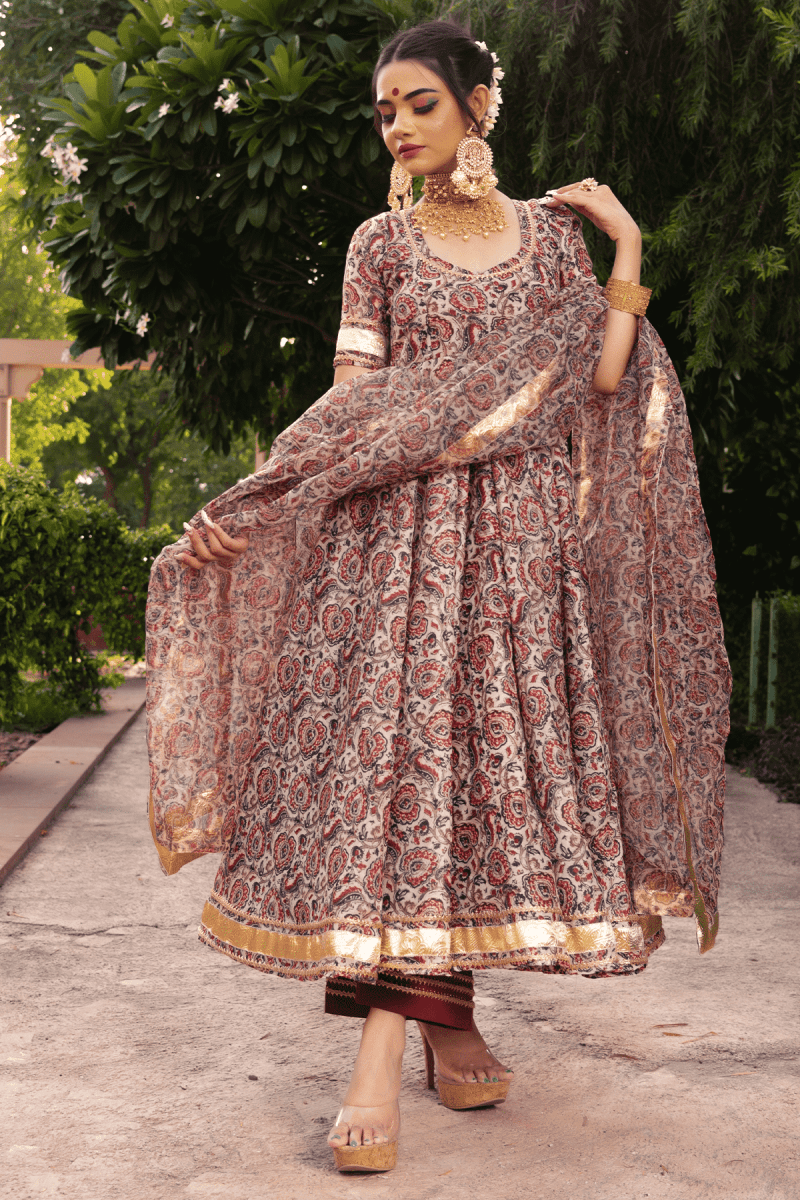 GULBAGH ORGANZA ANARKALI WITH ORGANZA DUPATTA SET - Pomcha Jaipur