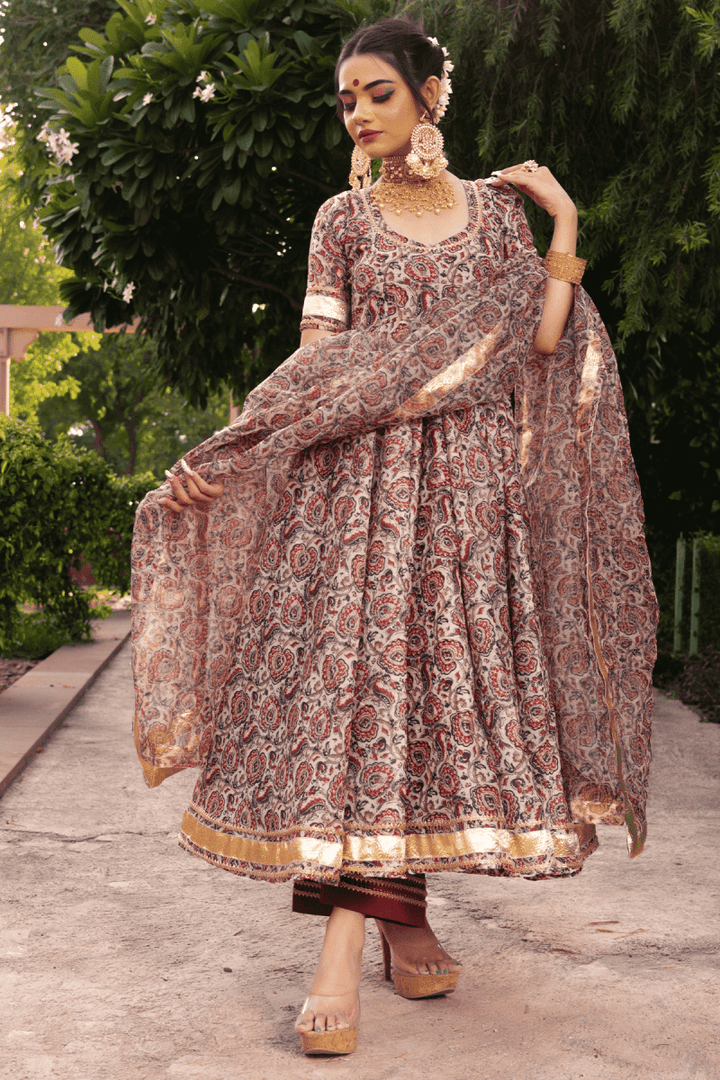 GULBAGH ORGANZA ANARKALI WITH ORGANZA DUPATTA SET - Pomcha Jaipur