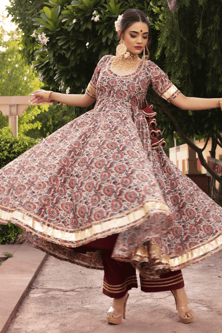 GULBAGH ORGANZA ANARKALI WITH ORGANZA DUPATTA SET - Pomcha Jaipur