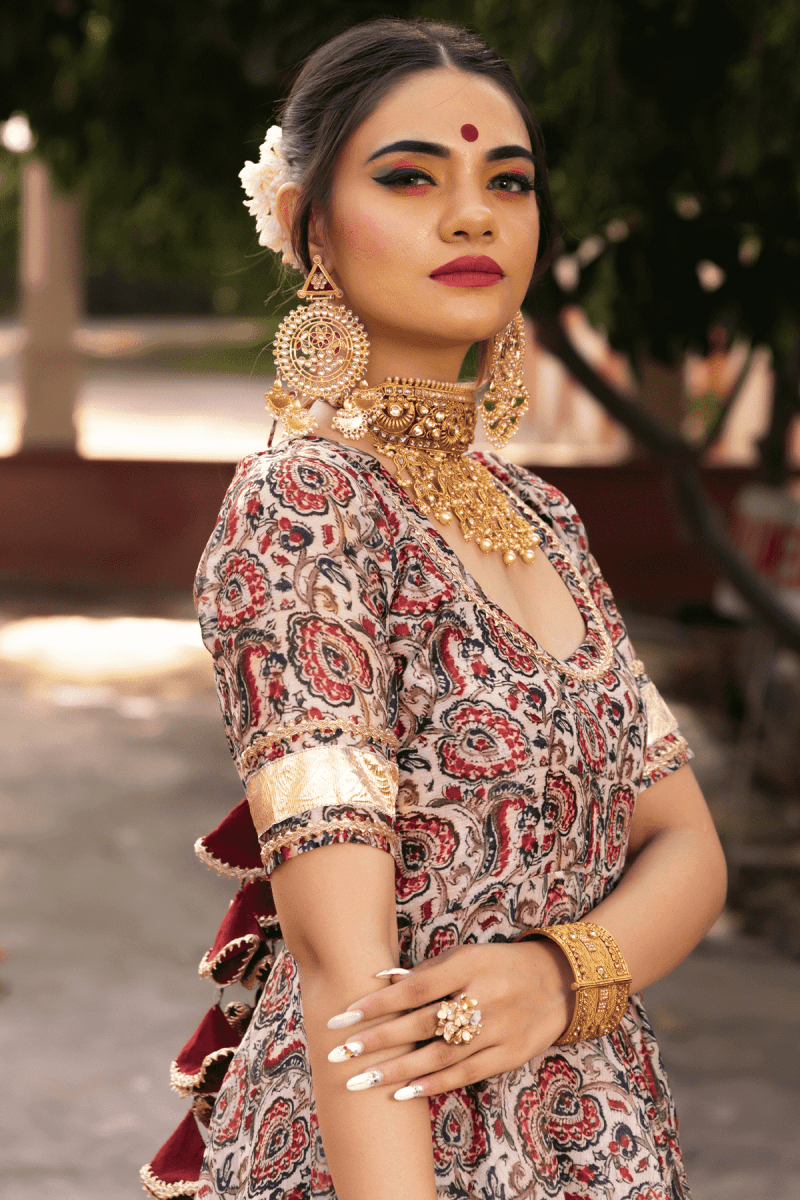 GULBAGH ORGANZA ANARKALI WITH ORGANZA DUPATTA SET - Pomcha Jaipur