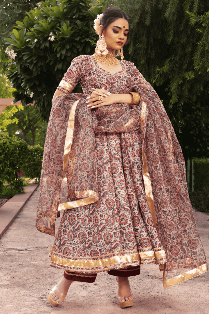GULBAGH ORGANZA ANARKALI WITH ORGANZA DUPATTA SET - Pomcha Jaipur