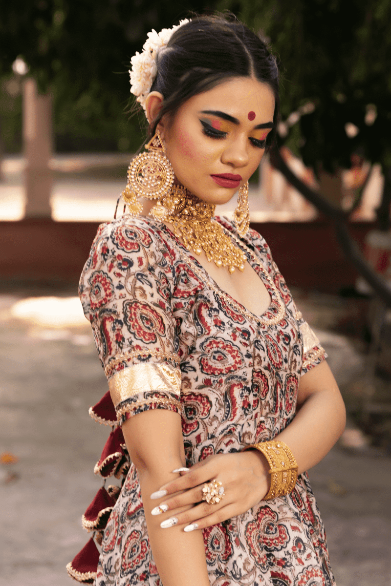 GULBAGH ORGANZA ANARKALI WITH ORGANZA DUPATTA SET - Pomcha Jaipur