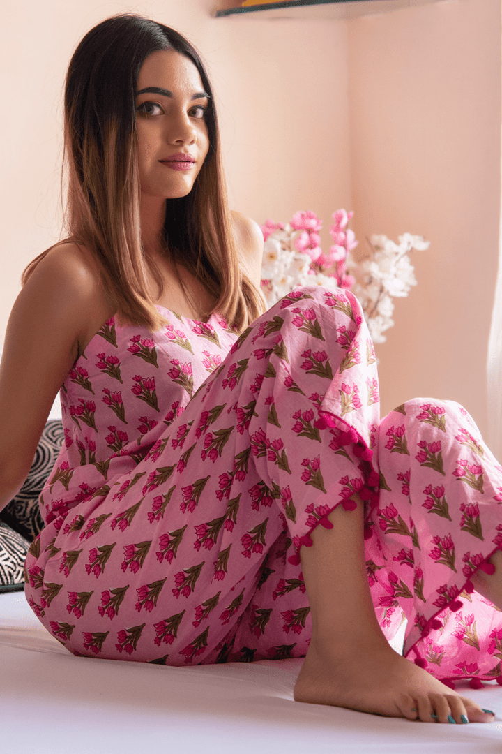 GULBHAR HAND BLOCK PRINT COTTON NIGHT SET - Pomcha Jaipur