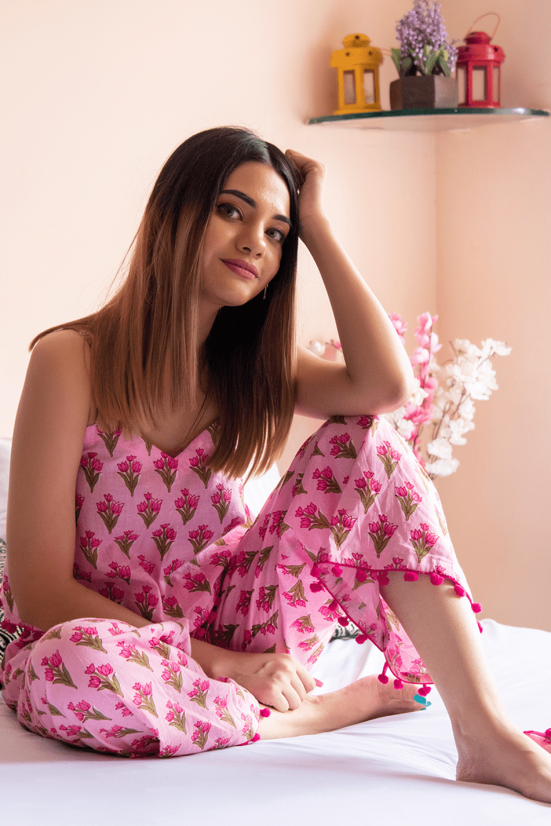 GULBHAR HAND BLOCK PRINT COTTON NIGHT SET - Pomcha Jaipur