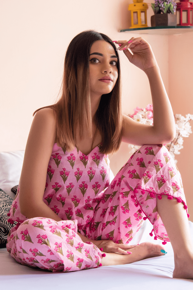 GULBHAR HAND BLOCK PRINT COTTON NIGHT SET - Pomcha Jaipur