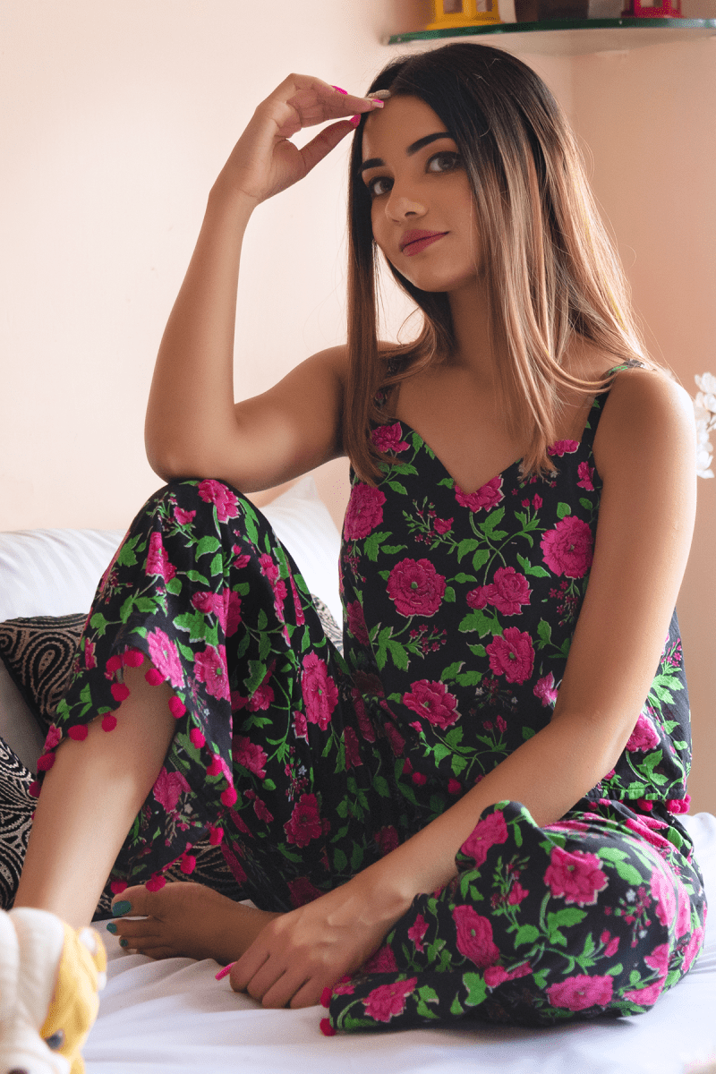 GULMOHAR COTTON HAND BLOCK NIGHT SET - Pomcha Jaipur