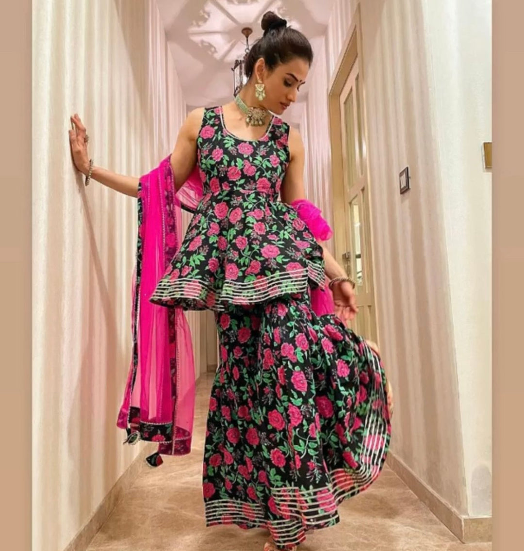 GULMOHAR COTTON HAND BLOCK SHARARA SET - Pomcha Jaipur