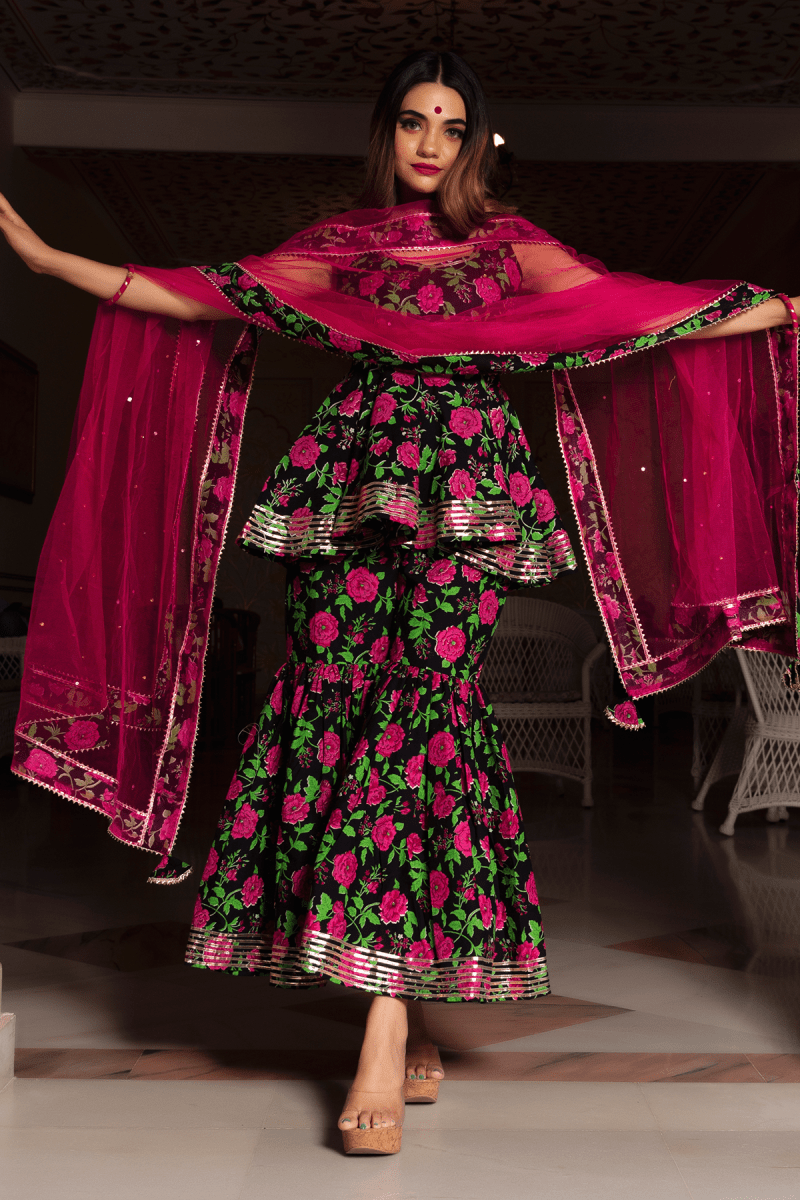 GULMOHAR COTTON HAND BLOCK SHARARA SET - Pomcha Jaipur