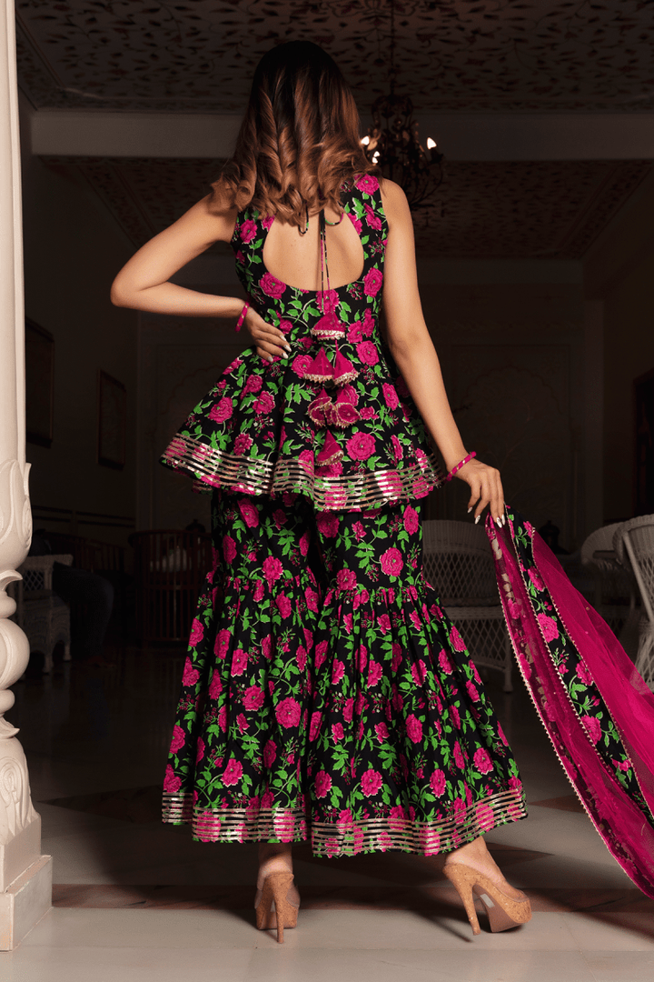 GULMOHAR COTTON HAND BLOCK SHARARA SET - Pomcha Jaipur