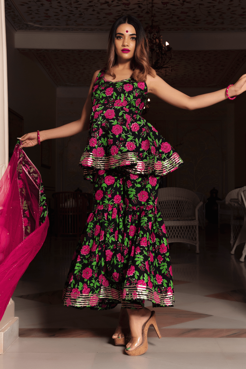 GULMOHAR COTTON HAND BLOCK SHARARA SET - Pomcha Jaipur