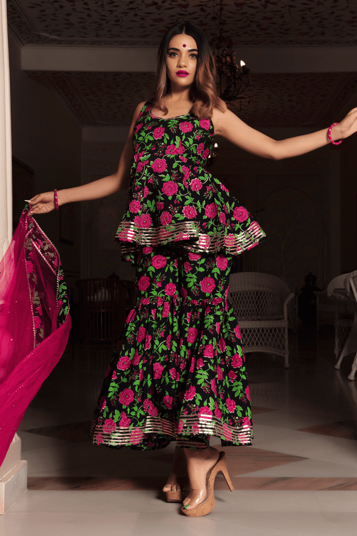 GULMOHAR COTTON HAND BLOCK SHARARA SET - Pomcha Jaipur