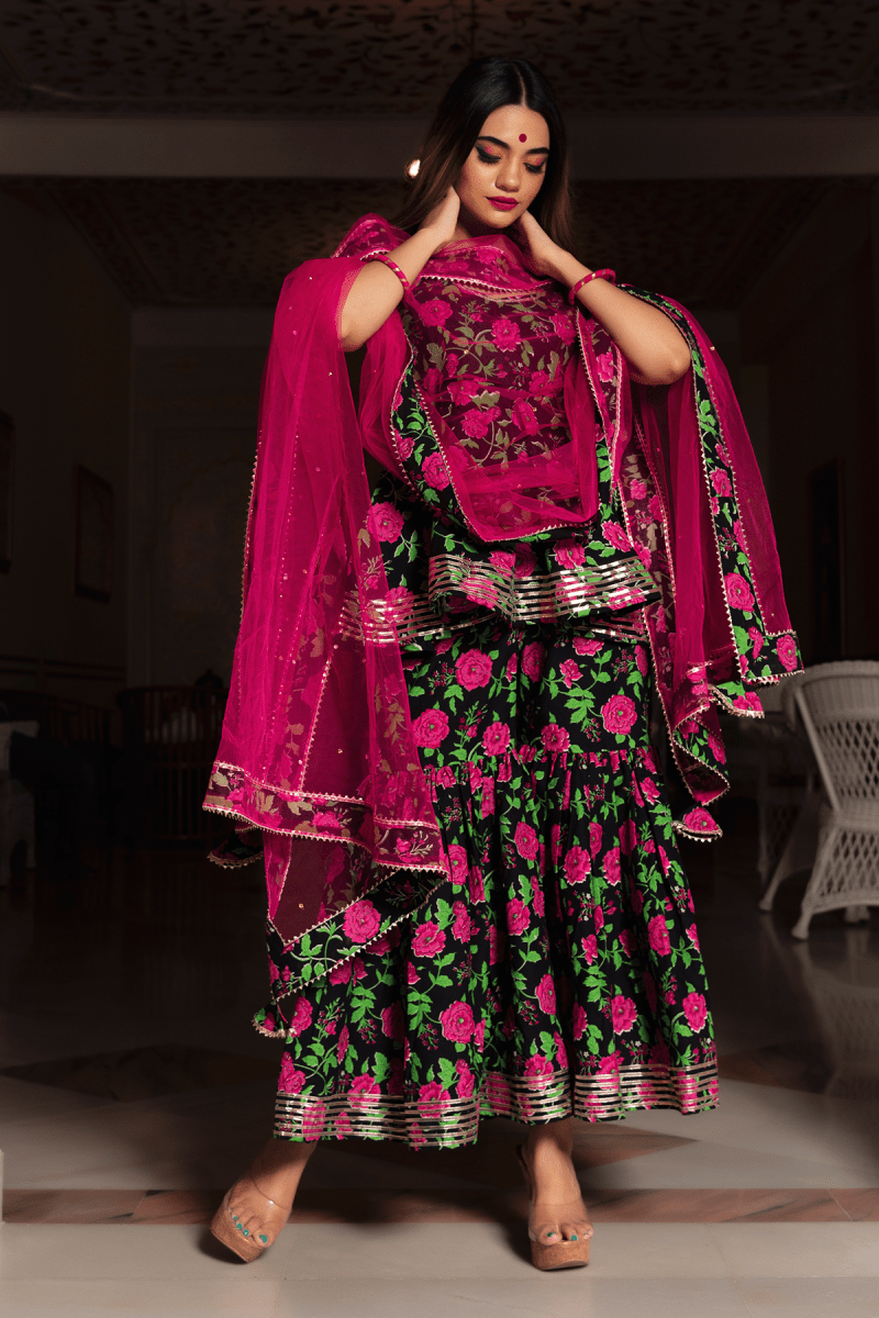 GULMOHAR COTTON HAND BLOCK SHARARA SET - Pomcha Jaipur