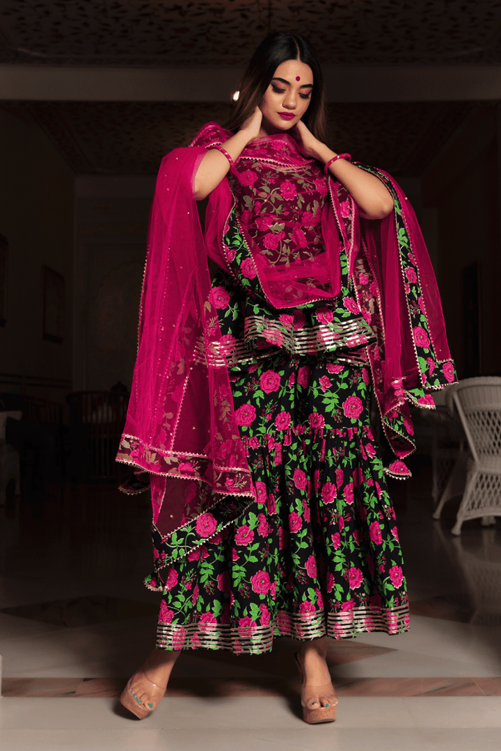 GULMOHAR COTTON HAND BLOCK SHARARA SET - Pomcha Jaipur