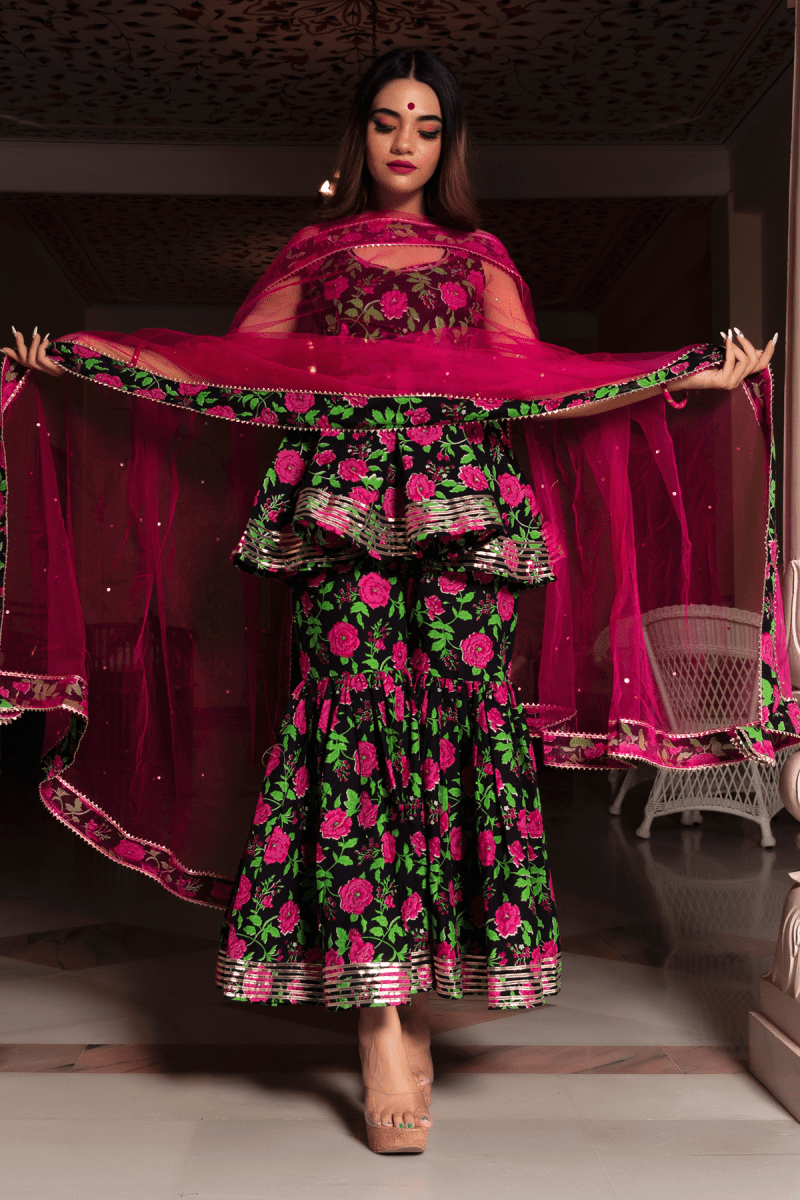 GULMOHAR COTTON HAND BLOCK SHARARA SET - Pomcha Jaipur