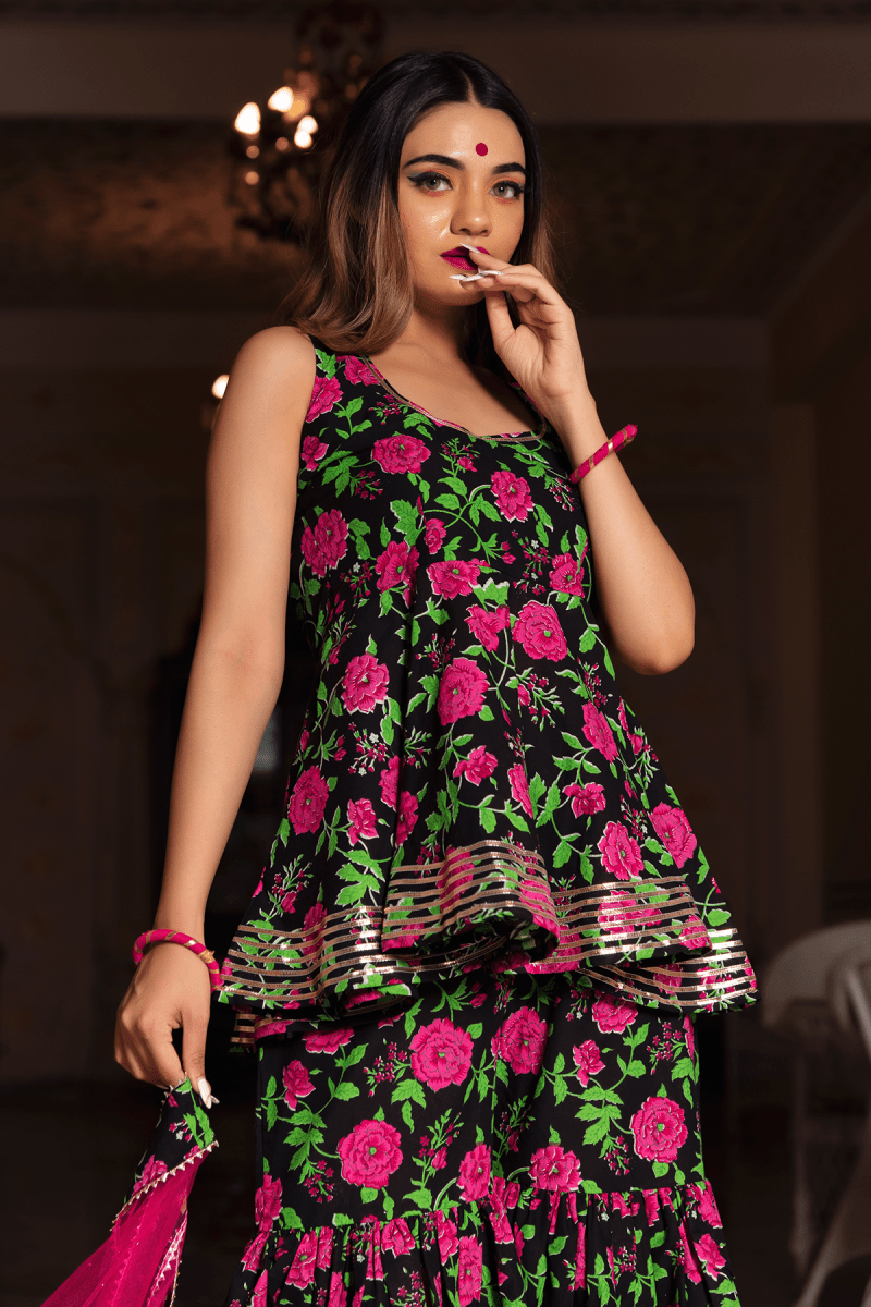 GULMOHAR COTTON HAND BLOCK SHARARA SET - Pomcha Jaipur