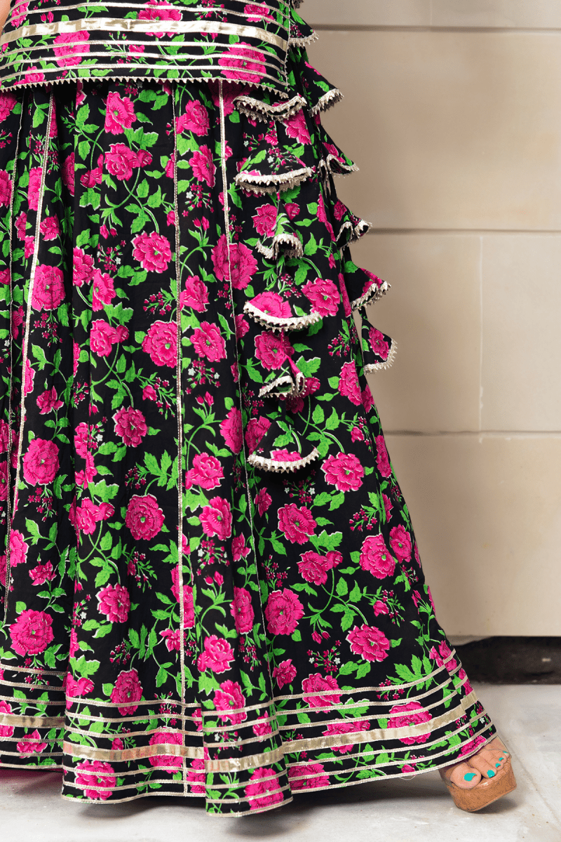 GULMOHAR COTTON HAND BLOCK SKIRT SET - Pomcha Jaipur