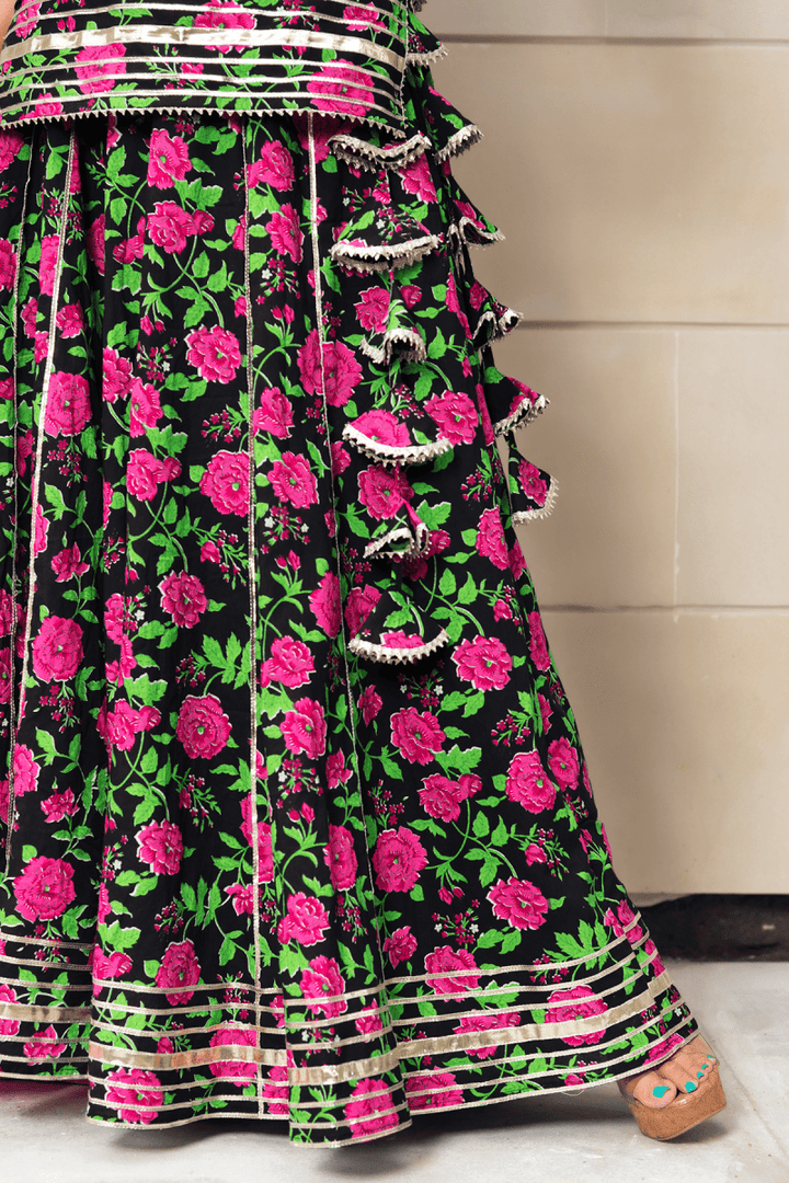 GULMOHAR COTTON HAND BLOCK SKIRT SET - Pomcha Jaipur