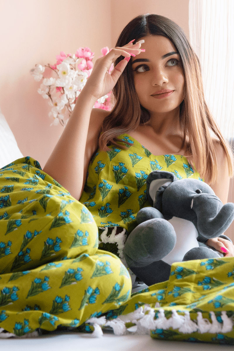 GULZAR BLUE HAND BLOCK COTTON NIGHT SET - Pomcha Jaipur