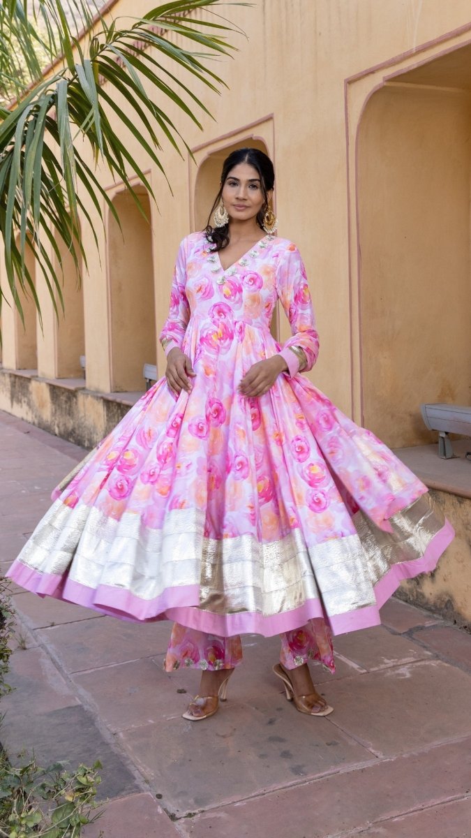 HAADIYA MUSLIN ANARKALI SET - Pomcha Jaipur