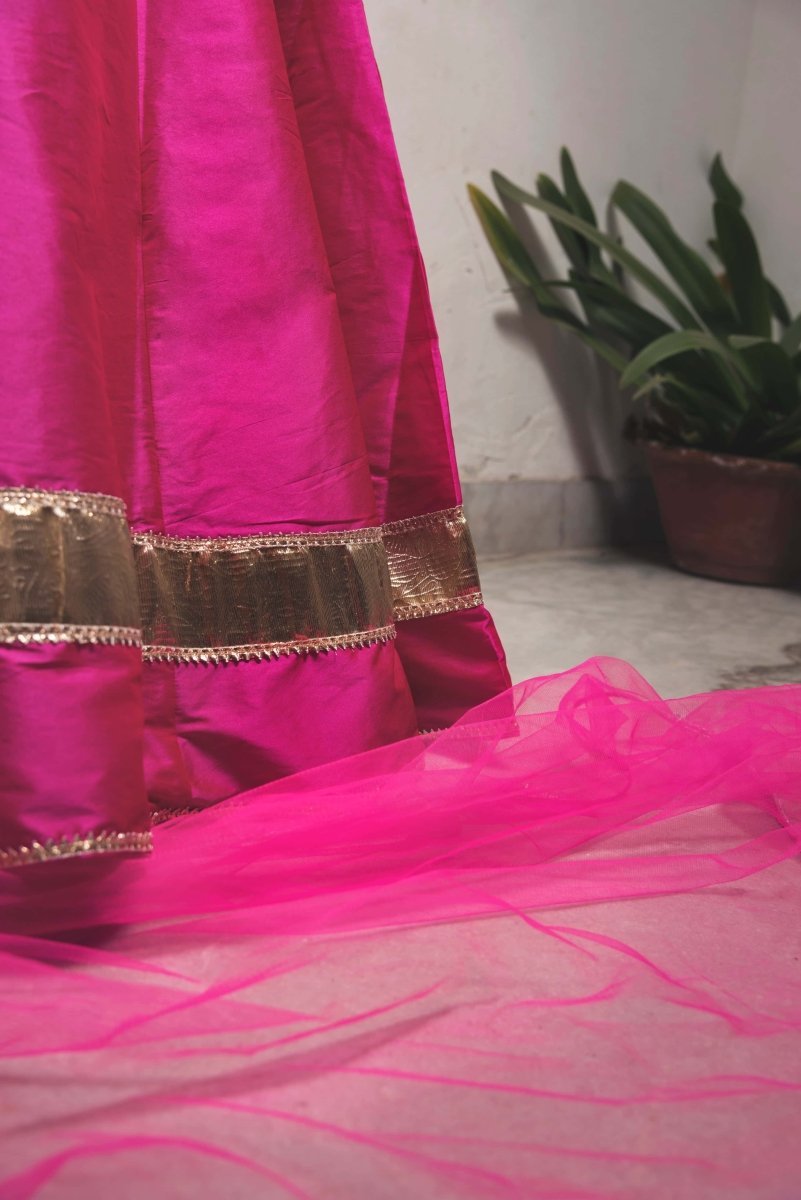 Hot Pink Taffeta silk Lehenga with soft net dupatta - Pomcha Jaipur