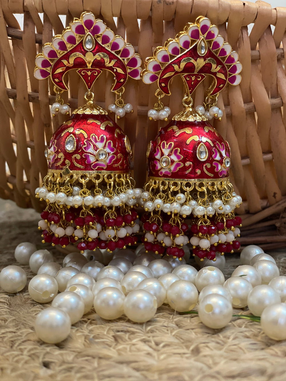 Suraiya Polki Hand-Painted Earring - Pomcha Jaipur