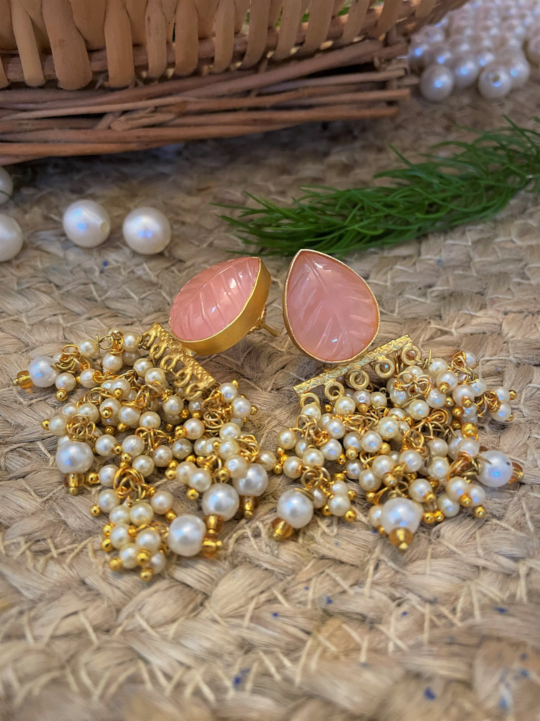 Peach stone minimal moti earring