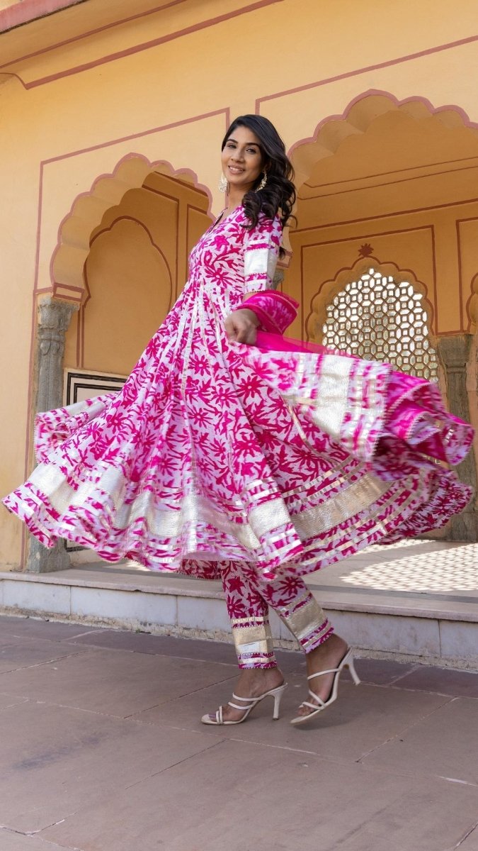 IMARA PINK COTTON ANARKALI SET - Pomcha Jaipur