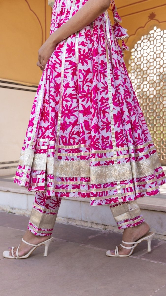 IMARA PINK COTTON ANARKALI SET - Pomcha Jaipur