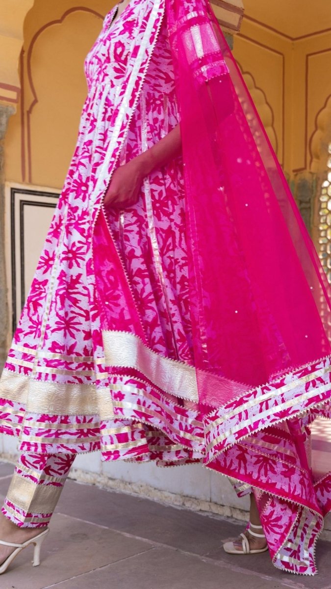 IMARA PINK COTTON ANARKALI SET - Pomcha Jaipur