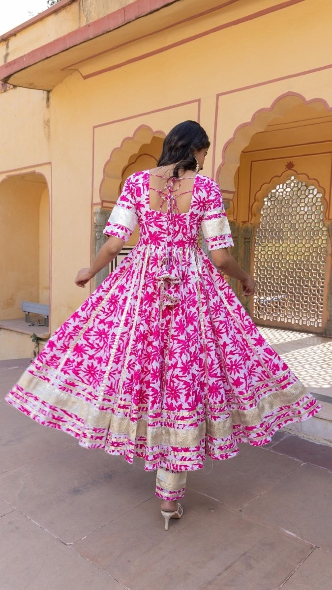IMARA PINK COTTON ANARKALI SET - Pomcha Jaipur