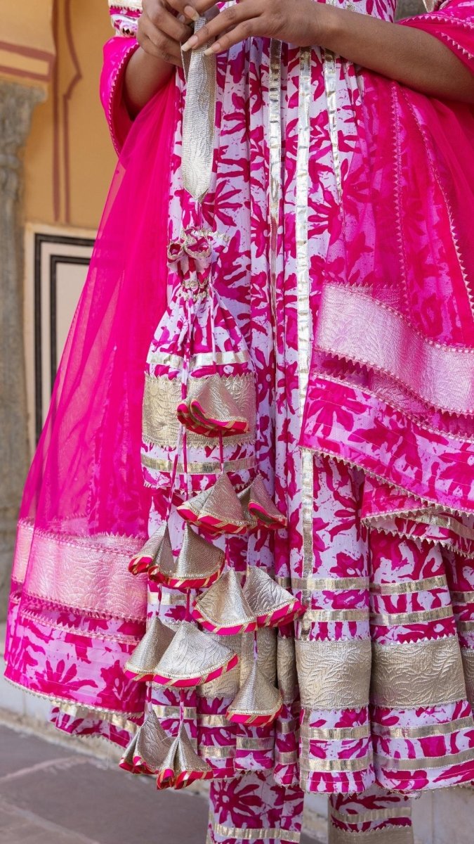 IMARA PINK COTTON ANARKALI SET - Pomcha Jaipur