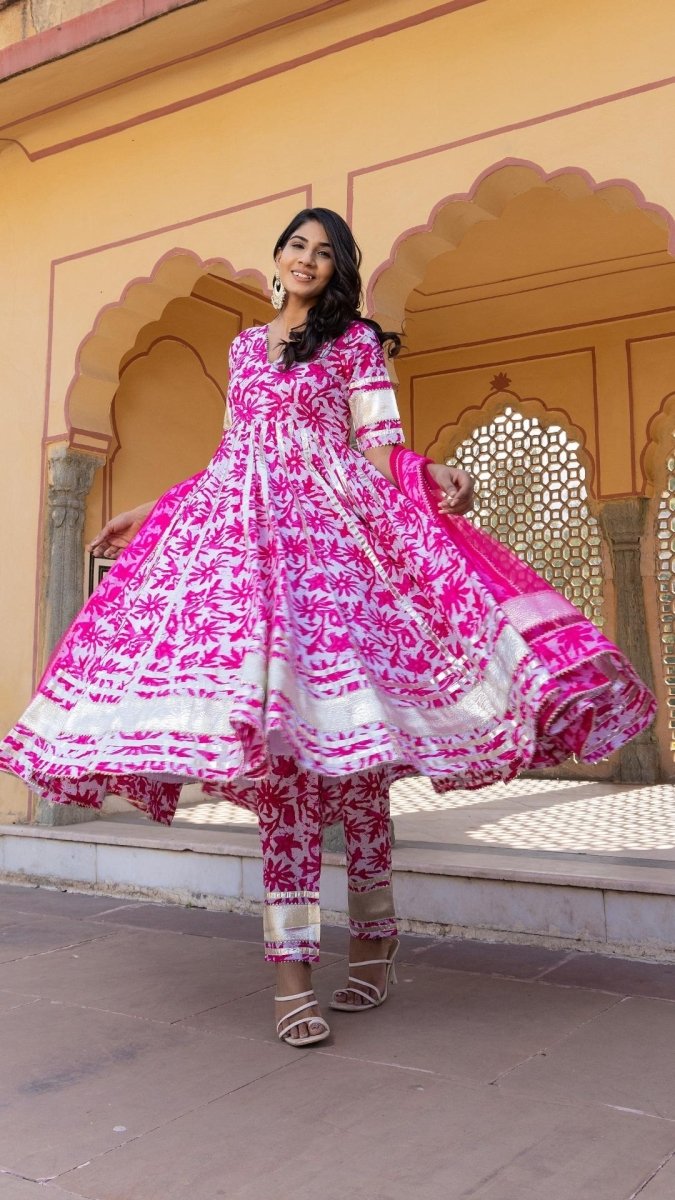 IMARA PINK COTTON ANARKALI SET - Pomcha Jaipur
