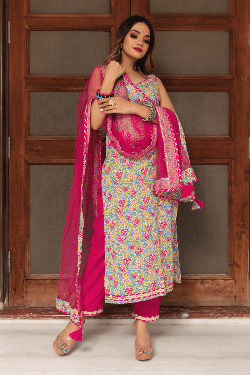 JAIPURI STRAIGHT COTTON SUIT SET - Pomcha Jaipur