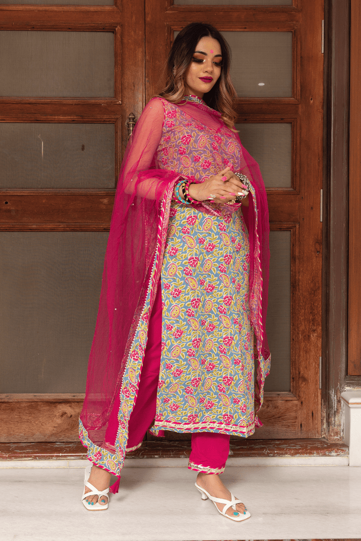 JAIPURI STRAIGHT COTTON SUIT SET - Pomcha Jaipur