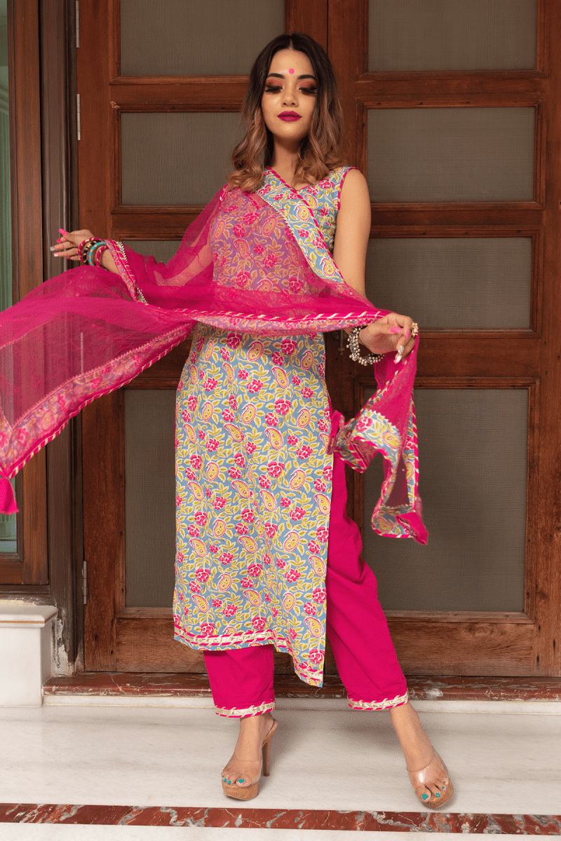 JAIPURI STRAIGHT COTTON SUIT SET - Pomcha Jaipur
