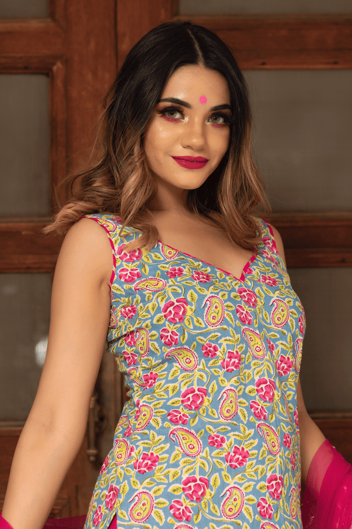 JAIPURI STRAIGHT COTTON SUIT SET - Pomcha Jaipur