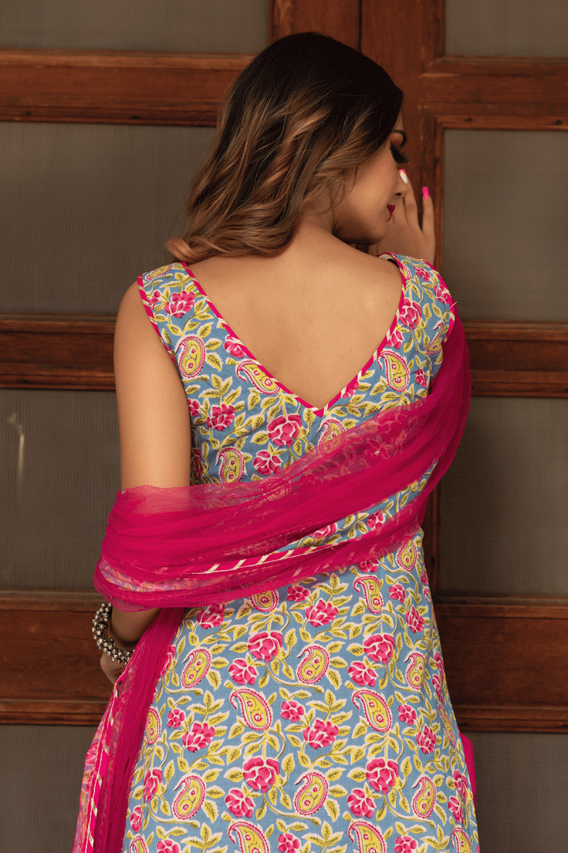 JAIPURI STRAIGHT COTTON SUIT SET - Pomcha Jaipur