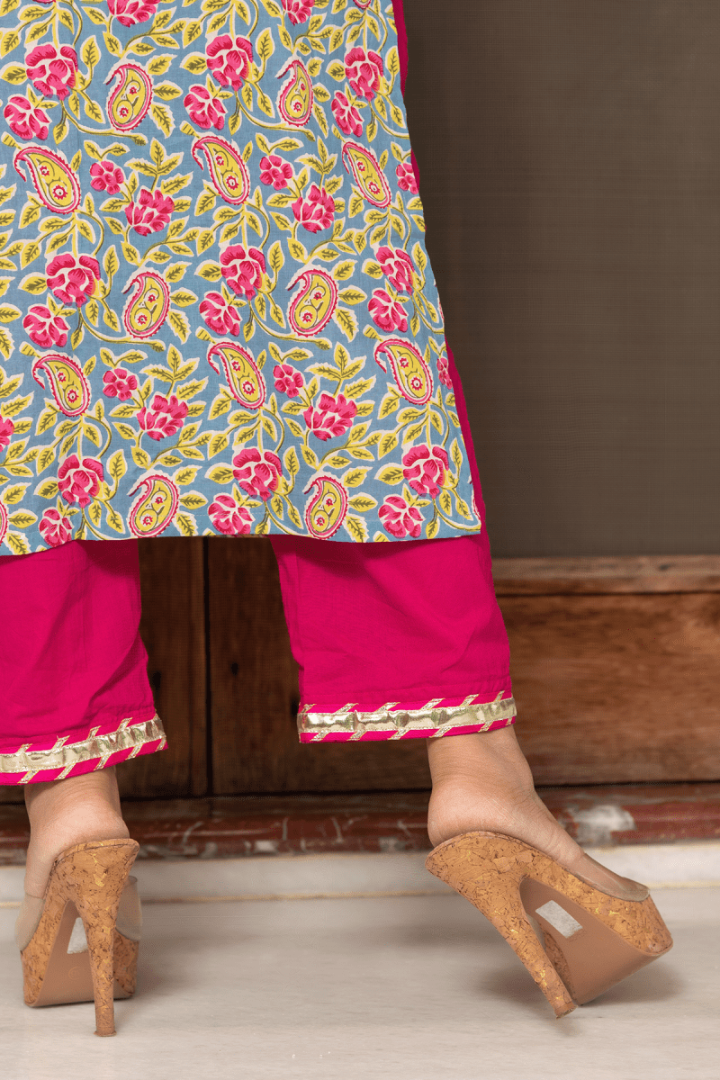 JAIPURI STRAIGHT COTTON SUIT SET - Pomcha Jaipur