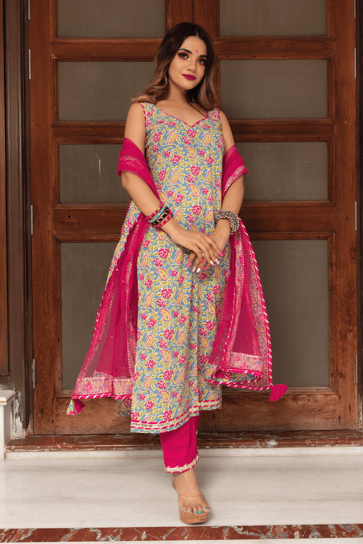 JAIPURI STRAIGHT COTTON SUIT SET - Pomcha Jaipur