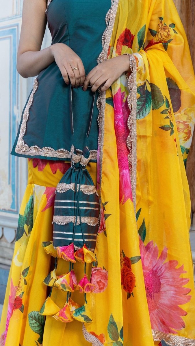 JHILMIL GREEN YELLOW SHARARA SET - Pomcha Jaipur