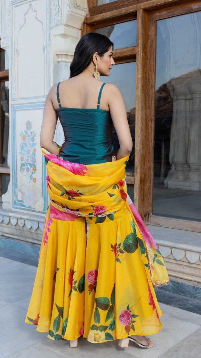 JHILMIL GREEN YELLOW SHARARA SET - Pomcha Jaipur